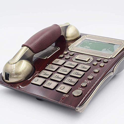 YYSS European Antique Vintage Call ID Manos Libres Teléfono Fijo Teléfono Fijo de Gama Alta con Auricular de Cuero para Negocios Oficina Hogar Marrón