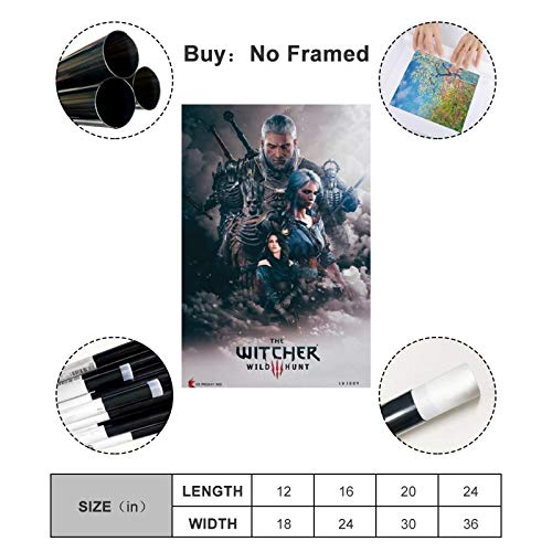 YZLI The Witcher 3 Wild Hunt Póster decorativo en lienzo para pared o sala de estar, 12 x 18 pulgadas (30 x 45 cm)
