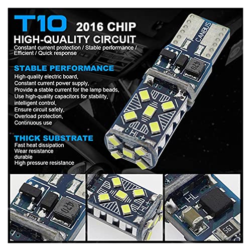 YZLP Lámpara 2 unids T10 W5W Super Brillante LED Light LIRSE AUTOMÁTICO Doom Doom BULLB VEHÍCULO Wedge GURN GURNO Interior Aparcamiento DRL Lámpara Blanco 12V (Emitting Color : Crystal Blue)
