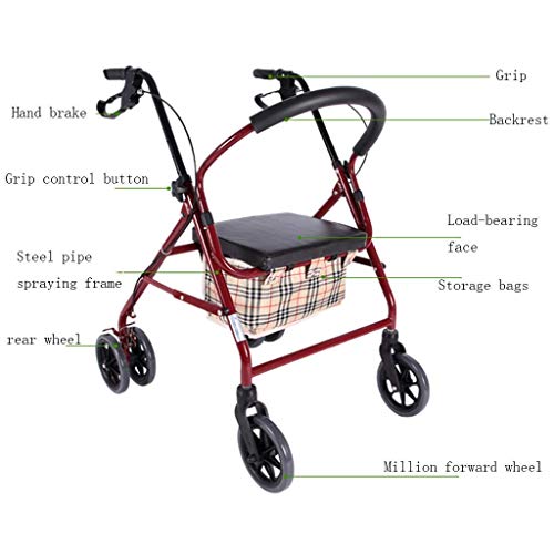 Z-DYQ Rollators Old Man Trolleys Seniors Compras Carrito de la Compra Old Hombre Carrito de Compras Mano Mano Push Push Carrito de Compras Asiento Plegable Carrito pequeño