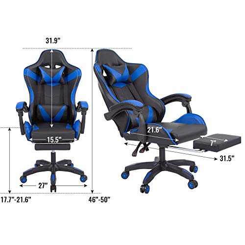 Z ZELUS Silla Gaming Ergonómico de Masaje Silla de Juegos con Respaldo Alto Asiento Giratorio de Ordenador para Oficina o Casa (Azul)