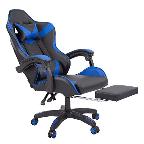 Z ZELUS Silla Gaming Ergonómico de Masaje Silla de Juegos con Respaldo Alto Asiento Giratorio de Ordenador para Oficina o Casa (Azul)