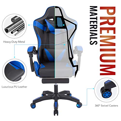 Z ZELUS Silla Gaming Ergonómico de Masaje Silla de Juegos con Respaldo Alto Asiento Giratorio de Ordenador para Oficina o Casa (Azul)