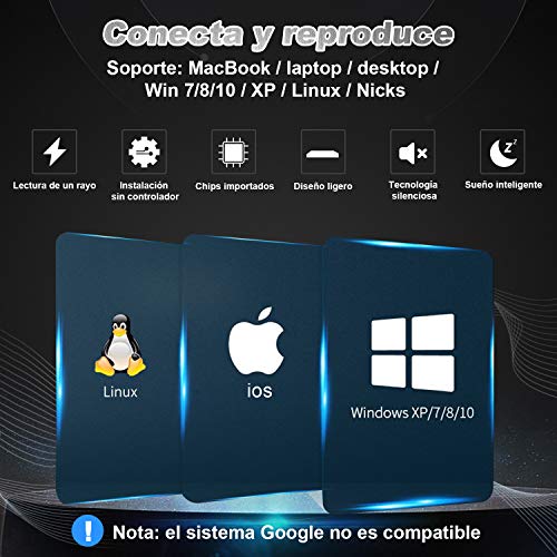 Zacro Grabadora DVD/CD, Lector Unidades Externa USB 3.0 y Type-C y Reproductor de CD-RW/VCD-RW, con 5 Puertos (2 USB-A, Micro USB, SD,TF), para Mac/Laptop/Win 7/8/10/XP/Linux/Vista