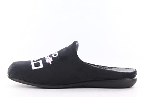 Zapatillas Casa para Hombre y Niño Color: Negro Talla: 43 - Dibujo Juego del Calamar, SQUID GAME . Suela de goma y forrada con pelito. Fabricadas en España.