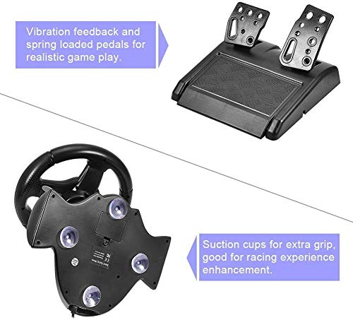 ZBBN Controlador de Volante de Carreras para Juegos Pedales de Volante con rotación de dirección de 180 Grados para 360/PS2/PS3/PC