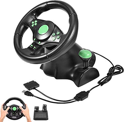 ZBBN Controlador de Volante de Carreras para Juegos Pedales de Volante con rotación de dirección de 180 Grados para 360/PS2/PS3/PC