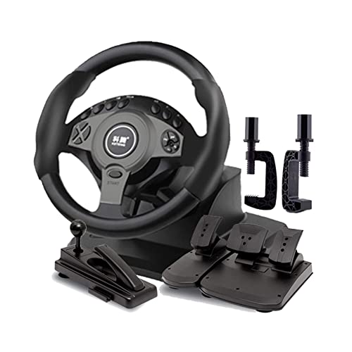 ZBBN Volante para Juegos de Carreras de 900 °, simulador de conducción USB para PC, con Pedal y Freno de Mano, Adecuado para PC/portátil, Negro
