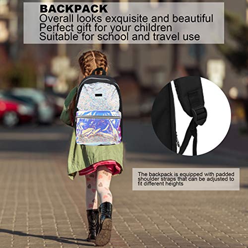 Zerodis Mochila de Lentejuelas para niñas, Mochila Escolar Fluorescente con Brillo Exquisito para niños Mochila de Sirena Primaria para jardín de Infantes(44 * 34 * 5cm-Negro)