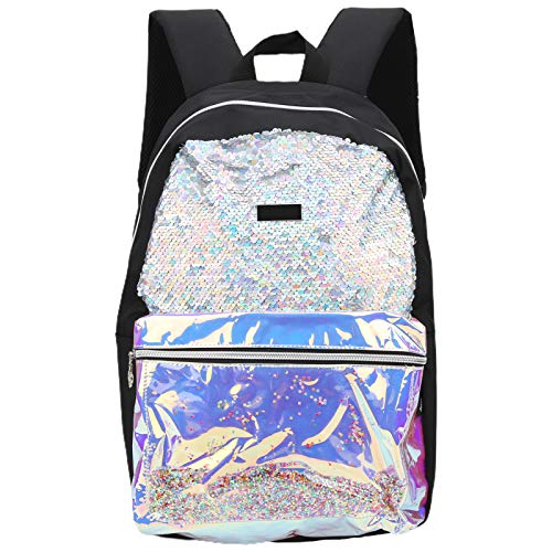 Zerodis Mochila de Lentejuelas para niñas, Mochila Escolar Fluorescente con Brillo Exquisito para niños Mochila de Sirena Primaria para jardín de Infantes(44 * 34 * 5cm-Negro)