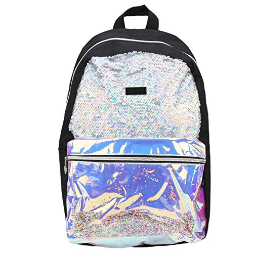 Zerodis Mochila de Lentejuelas para niñas, Mochila Escolar Fluorescente con Brillo Exquisito para niños Mochila de Sirena Primaria para jardín de Infantes(44 * 34 * 5cm-Negro)