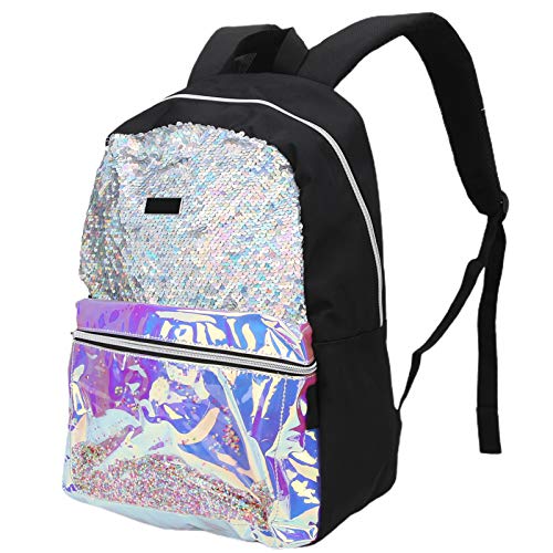 Zerodis Mochila de Lentejuelas para niñas, Mochila Escolar Fluorescente con Brillo Exquisito para niños Mochila de Sirena Primaria para jardín de Infantes(44 * 34 * 5cm-Negro)