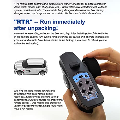 Zerodis Turbo Racing 1/76 RC Car Mini Size 2020 Nuevo Diseño de Patente Venta al por Mayor Electric Race RTR Car Kit Control Remoto Coche Juguetes para Niños y Adultos(Gris)
