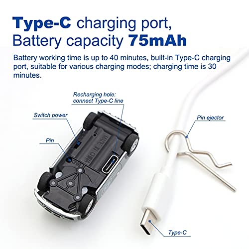 Zerodis Turbo Racing 1/76 RC Car Mini Size 2020 Nuevo Diseño de Patente Venta al por Mayor Electric Race RTR Car Kit Control Remoto Coche Juguetes para Niños y Adultos(Gris)