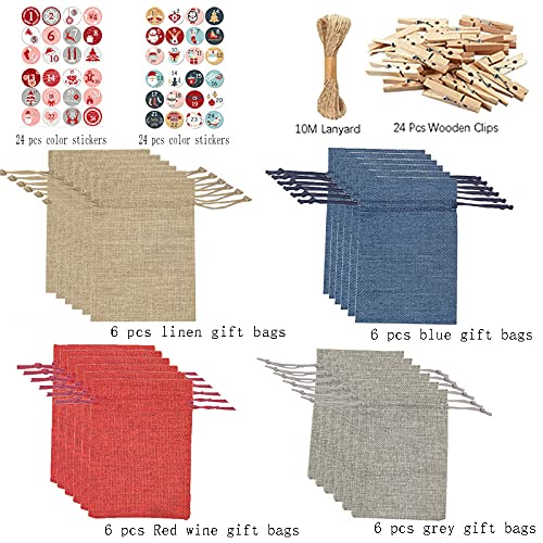 ZesNice Calendario de Adviento para rellenar [24 unidades] Calendario de Navidad 2021 saquitos de yute de 15 x 10 cm, bolsas de decoración navideña para hombres, mujeres y niños