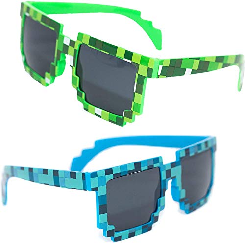 ZGHYBD 5 Pair Pixel Sunglasses,Boys Green Camouflage Pixelated Sunglasses UV Protect Gamer Sunglasses for Adult Kids Party