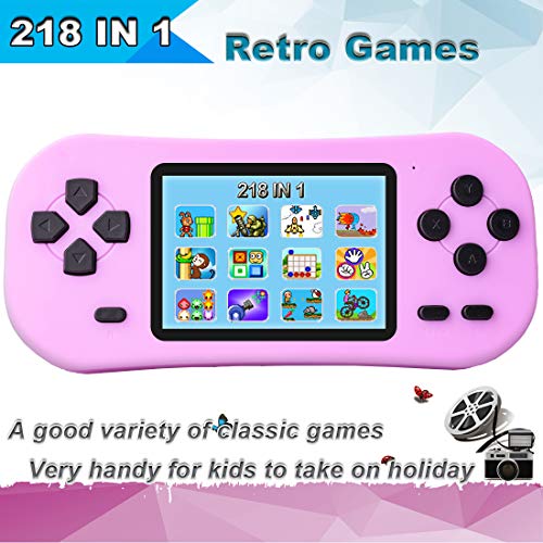 ZHISHAN Consola de Juegos Portátil Retro para Niños Precargado con 218 Videojuegos Clásicos Sistema de Juego Arcade Recargable y con Pantalla de 2.5 Pulgadas (Rosa)
