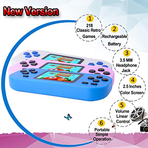 ZHISHAN Consola de Juegos Portátil Retro para Niños Precargado con 218 Videojuegos Clásicos Sistema de Juego Arcade Recargable y con Pantalla de 2.5 Pulgadas (Rosa)