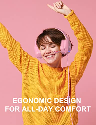 ZIUMIER Auriculares para Juegos con Micrófono, Cascos Gaming con Conector de 3,5 mm, Cancelación de Ruido, Graves Estéreo, para PS4, PS5, Xbox One, PC, Mac, Smartphone (Rosa)