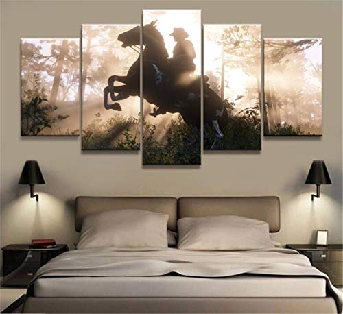 ZKPWLHS Impresiones sobre Lienzo Dead Redemption 2 Arthur Morgan 5 Piezas Juegos Banda Occidental Pintura Mural Juego Decoración del Hogar [A] Sin Marco