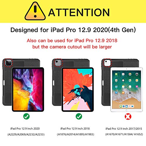 Ztotop Funda para iPad Pro de 12.9 pulgadas 2020/2018,protección con 6 ángulos de visión ajustables, compatible con iPad Pencil de segunda generación, Función automática de reposo / activación, Negro