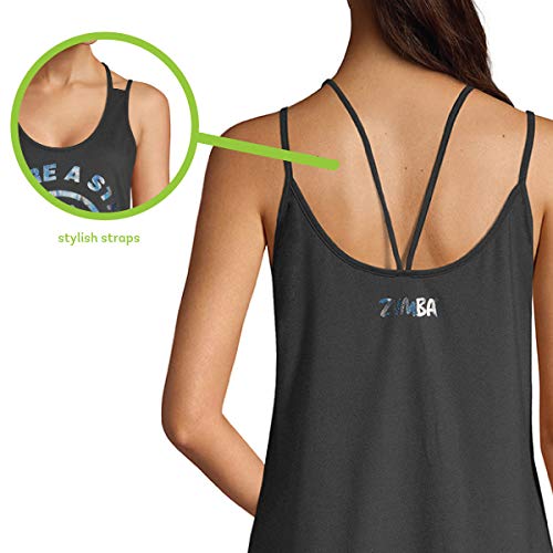 Zumba Active Easy Fit - Camiseta de tirantes para mujer, diseño gráfico, con tiras y tiras para entrenamiento, color negro