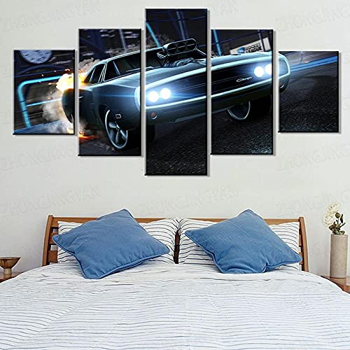 zuomo 5 Piezas HD Imágenes de Coches Deportivos de Lujo Rocket League Game Poster Pinturas Fast & Furious Poster Pinturas Lienzo Arte de la Pared 30x40 30x60 30x80cm Sin Marco