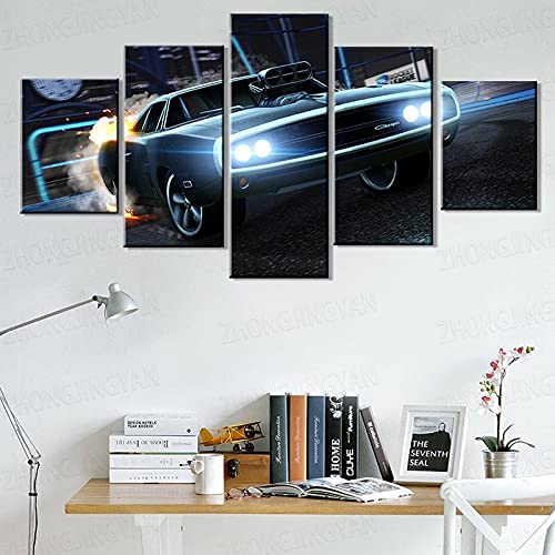 zuomo 5 Piezas HD Imágenes de Coches Deportivos de Lujo Rocket League Game Poster Pinturas Fast & Furious Poster Pinturas Lienzo Arte de la Pared 30x40 30x60 30x80cm Sin Marco