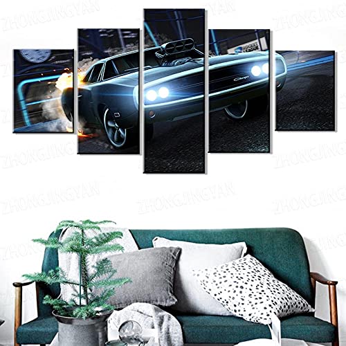 zuomo 5 Piezas HD Imágenes de Coches Deportivos de Lujo Rocket League Game Poster Pinturas Fast & Furious Poster Pinturas Lienzo Arte de la Pared 30x40 30x60 30x80cm Sin Marco