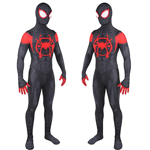ZYZQ Miles Morales Bodysuit Spiderman Cosplay Costume The Avengers Películas PS4 Superhéroe Dress Dumpsuit Halloween Party Onesies Impreso 3D Lycra Spandex,Black-Kids~L（135~145cm）