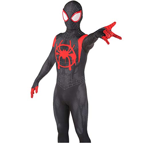 ZYZQ Miles Morales Bodysuit Spiderman Cosplay Costume The Avengers Películas PS4 Superhéroe Dress Dumpsuit Halloween Party Onesies Impreso 3D Lycra Spandex,Black-Kids~L（135~145cm）