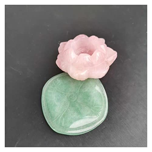 ZZLLFF 1pc Natural Rose Rose Crystal Lotus Flower Green Aventurine Lotus Leaf
