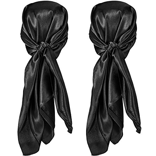 2 Piezas Pañuelo de Pelo de Seda Negro Puro Gran Pañuelo Cuadrado de Raso, Pañuelo de Cabeza Nocturna Proporciona Comodidad