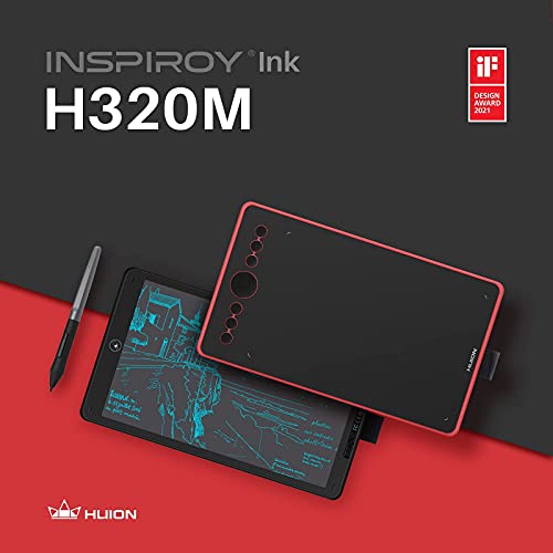 2019 NUEVO HUION Inspiroy Ink H320M, Tableta Gráfica de Diseño de Doble Propósito y Tableta de Escritura LCD, Compatible con Función de Inclinación, Compatible con Windows macOS Android (Quartz Black)