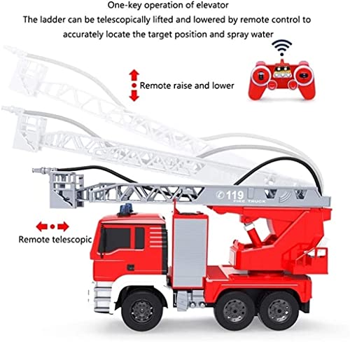 2.4G Large Remote Control Car Fire Truck 10 Channel Water Pump Rechargeable Extendable Ladder Fire Engin with Working Sounds Lights Trucks Toy for Kids Boys Age 4+ (Size : 3 Battery) (3 Battery)