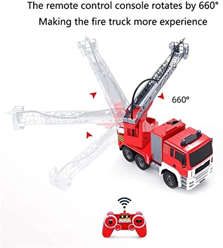 2.4G Large Remote Control Car Fire Truck 10 Channel Water Pump Rechargeable Extendable Ladder Fire Engin with Working Sounds Lights Trucks Toy for Kids Boys Age 4+ (Size : 3 Battery) (3 Battery)