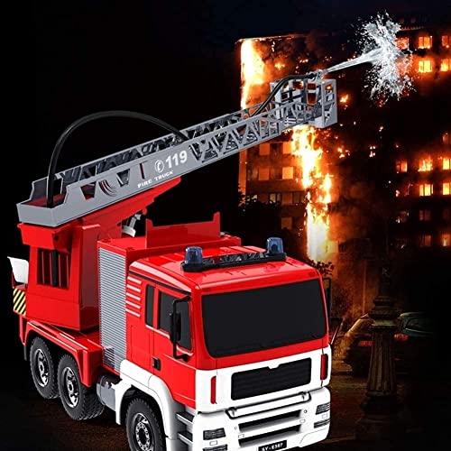 2.4G Large Remote Control Car Fire Truck 10 Channel Water Pump Rechargeable Extendable Ladder Fire Engin with Working Sounds Lights Trucks Toy for Kids Boys Age 4+ (Size : 3 Battery) (3 Battery)