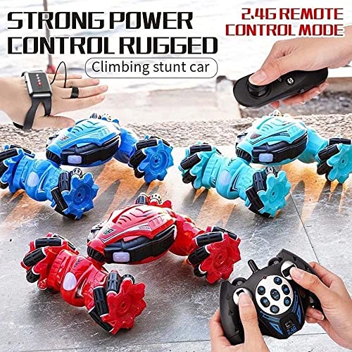2.4GHz Remote Control Gesture Sensor Car 360° Flips RC Stunt Car with Light 4WD Double Sided Deformed Offroad Vehicle Bigfoot Monster RC Truck Toy Cars for Kids Gifts (Light Blue 3 Batteries)