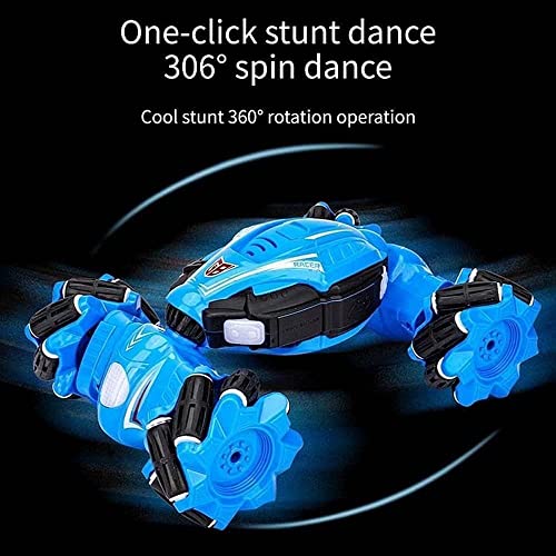 2.4GHz Remote Control Gesture Sensor Car 360° Flips RC Stunt Car with Light 4WD Double Sided Deformed Offroad Vehicle Bigfoot Monster RC Truck Toy Cars for Kids Gifts (Light Blue 3 Batteries)