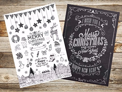 25 tarjetas navideñas nostálgicas (5 diseños x 5 = 25 piezas) en blanco y negro - Postales de Navidad con motivos de tiza en estilo retro / vintage de Edition Colibri (10747 -51)
