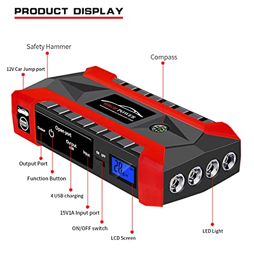 28000mAh Portable Car Jump Starter Pack Cargador de refuerzo Banco de energía de batería, Refuerzo de batería de iones de litio para automóvil con carga rápida, Energía de respaldo para el hogar