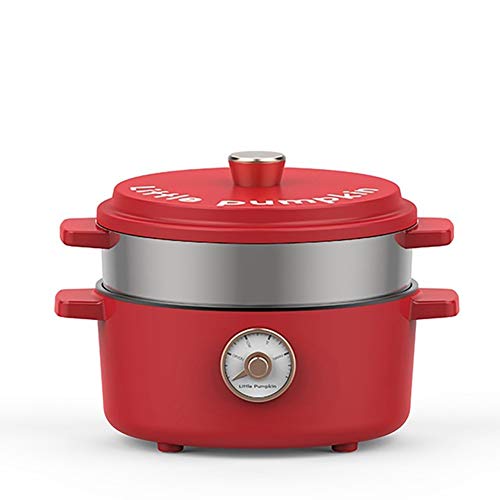 2L retro Caldero Eléctrico/Trabajo sopa de olla/compacto olla de cocción lenta/Aislamiento Hot Pot/anti-seca,Red with steamed grid