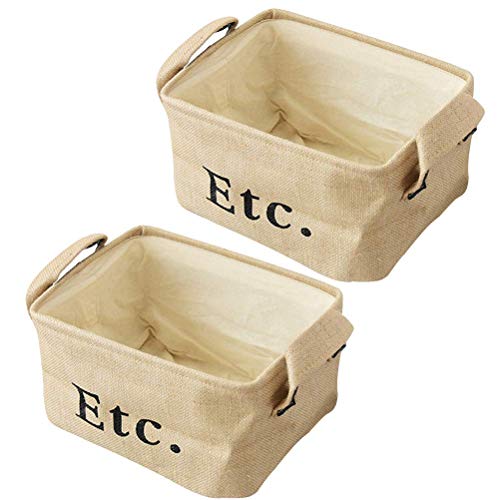 2pcs Portable Collapsible Storage Basket or Bin with Durable Cotton Handles Sundries Box for Closet Desktop Organizer Household (Small Size)