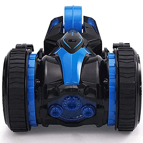 360° Five-Wheel Rotating Stunt RC Vehicle One-Key Deformation Off-Road Remote Control Car Double-Sided Driving with Lights Bigfoot RC Truck (Color : Blue)