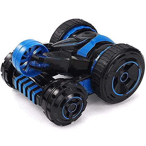 360° Five-Wheel Rotating Stunt RC Vehicle One-Key Deformation Off-Road Remote Control Car Double-Sided Driving with Lights Bigfoot RC Truck (Color : Blue)