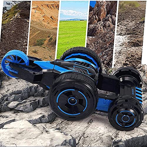 360° Five-Wheel Rotating Stunt RC Vehicle One-Key Deformation Off-Road Remote Control Car Double-Sided Driving with Lights Bigfoot RC Truck (Color : Blue)