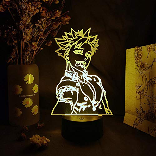 3D Led Luce notturna Illusion Lampada da scrivania Anime Figure Seven Deadly Sins Display Decorativo per Otaku Fanatical Room-7 Colori No Remote