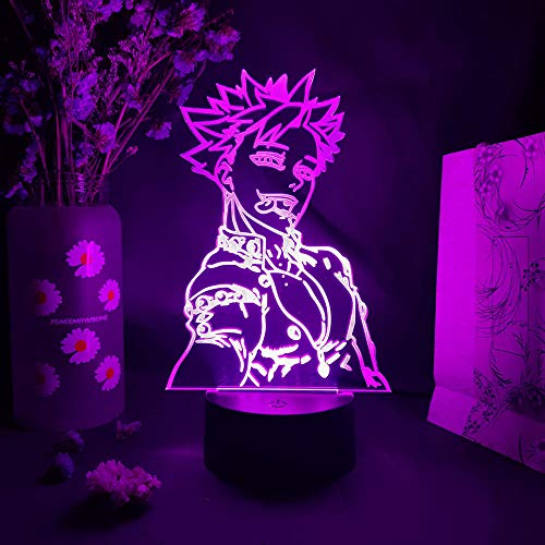 3D Led Luce notturna Illusion Lampada da scrivania Anime Figure Seven Deadly Sins Display Decorativo per Otaku Fanatical Room-7 Colori No Remote