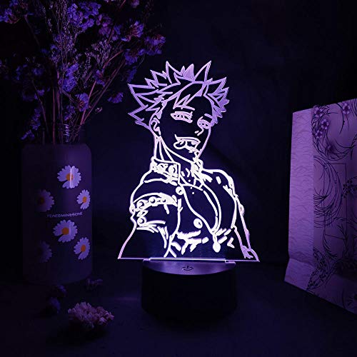 3D Led Luce notturna Illusion Lampada da scrivania Anime Figure Seven Deadly Sins Display Decorativo per Otaku Fanatical Room-7 Colori No Remote