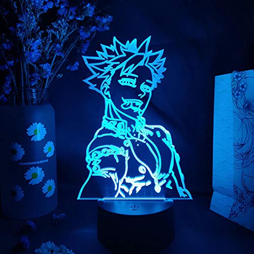 3D Led Luce notturna Illusion Lampada da scrivania Anime Figure Seven Deadly Sins Display Decorativo per Otaku Fanatical Room-7 Colori No Remote